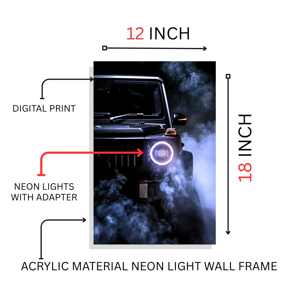Djane Studio Neon Wall Frame | Acrylic Neon Car Frame for Living Room, Bedroom, Office & Gaming Room | Modern Home Décor | Pack of 1 | Size 12x18 Inch
